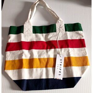 HBC Stripes Hudson's Bay Canvas Tote Bag Multicolor Stripes NEW 100% Cotton